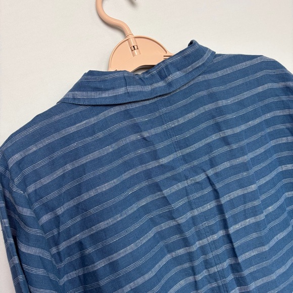 Habitat Linen Button Top Sz M White Blue Pin Striped Style 42511 Coastal Chic - Picture 14 of 16